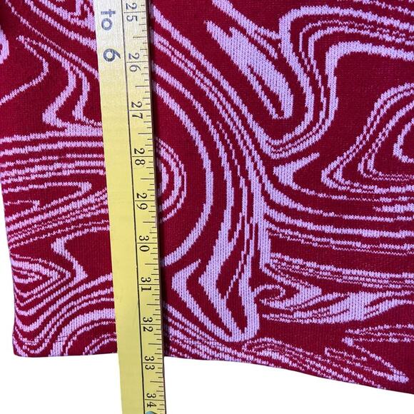 Zara Long Sleeve Sweatheart Neckline Bodycon Mini Dress Marble Print L Red White - Picture 4 of 7